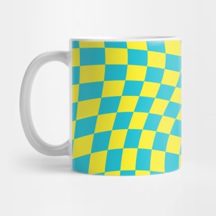 Twisted Checkered Square Pattern - Yellow & Sky Blue Mug